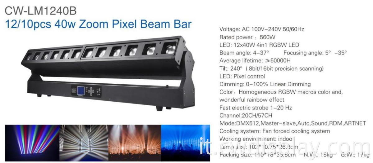 12pcs 40w Zoom Pixel Beam Bar